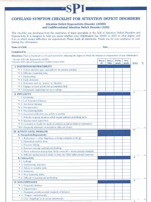 Copeland Symptom Checklist for Attention Deficit Disorders - Child and Adolescent Version