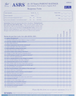 ASRS Short (6-18 yrs) Parent and Teacher Response Forms