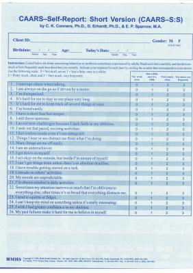 Conners CAARS Adult ADHD Rating Scales - CAARS-S-S Quikscore Forms